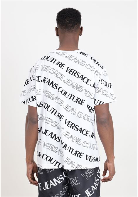 White men's T-shirt with allover monogram print VERSACE JEANS COUTURE | 76GAH6R0JS296003